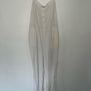 Old Navy Off-white Linen Blend Button-Front Jumpsuit